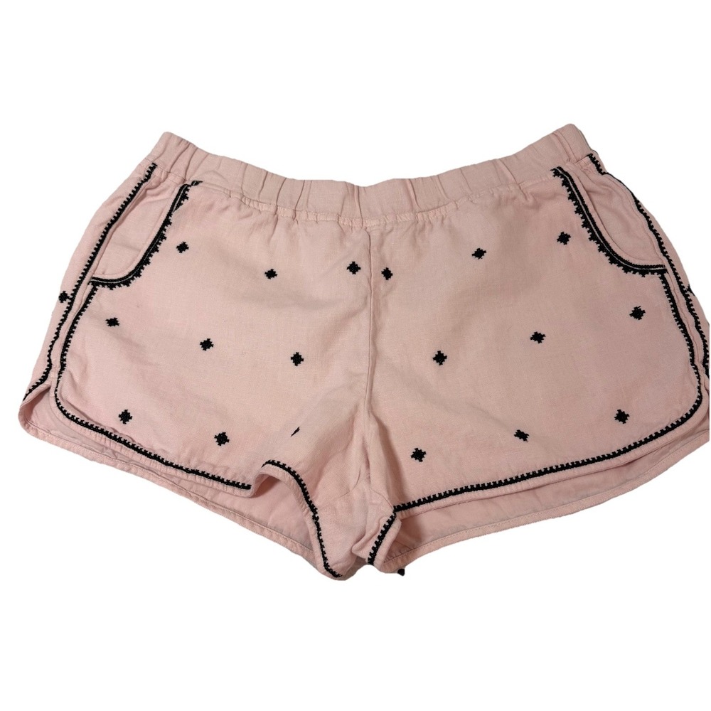 Madewell‎ Pink  Linen Pull On Shorts Embroidered Detail Lined Sz XL